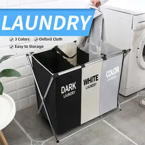 118L Laundry Basket Sorter, Large 3 Section Collapsible Laundry Hamper for Home and Dormitory - Efficient Sorting and Storage of Clothes