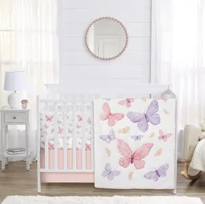 Sweet Jojo Designs 5-Piece Baby Crib Bedding Set (Pink/Purple Shabby Chic Butterfly) for Girls, Infants/Nursery incl. BreathableBaby Mesh Liner, Blanket, Fitted Sheet, Skirt, Diaper Stacker (Colorful)