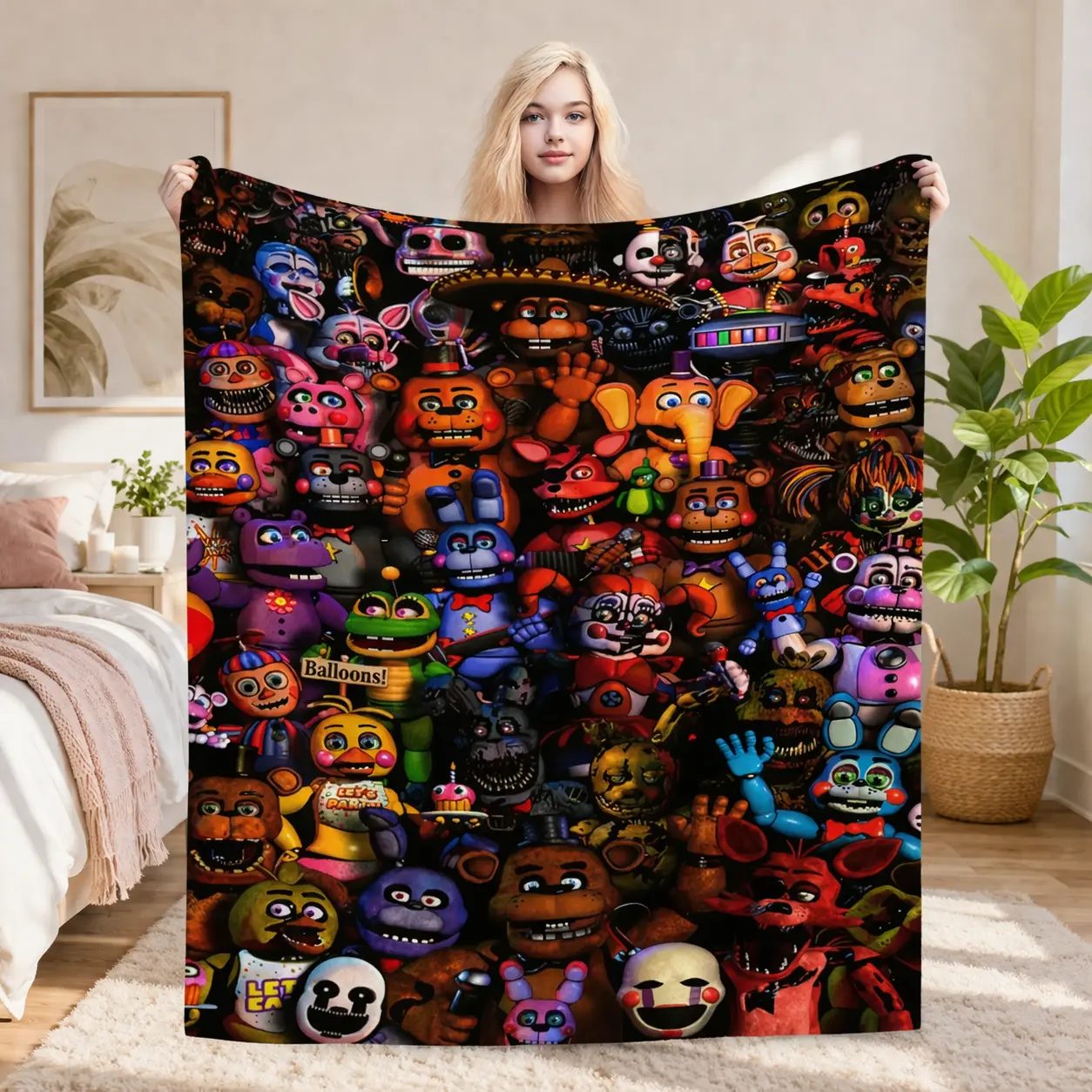 5 Nights at Freddy's Character Print Cartoon Printed Blanket - Super Soft, Comfy, Durable, Pilling-Resistant, Wrinkle-Resistant, Machine Washable, Multi-Size Kid Holiday Gift for Bedrooms, Travel