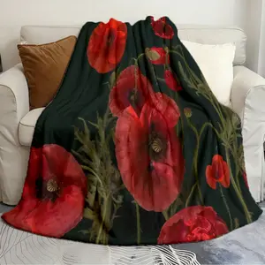 Flannel blankets Red Poppies On Black 2 Smooth blanket Warming blanket plush soft and comfortable Sofa bed travel blanket