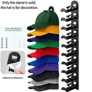 Hat Hook for Wall Organizer Holds Up to 10 Hats with Strong Adhesive and 2 Screws Cap Holder for Closet Door and Bedroom B-Black - Decor Key Hook Wall Mounted Shelf