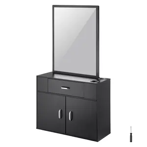 VEVOR Salon Workstation, Wall-Mounted Unit for Hair Professionals, Spa Styling Storage Solution, Includes 1 Cabinet, 3 Shelves, and 2 Drawers (One with Lock), in Sleek BlackVEVOR Super Brand Day