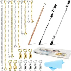 10 count Necklace Extender with Clasps and Closures, 3 count Bracelet Helper Tool, Clasps Chain Extenders  Sliver for  Making Repair Kit for Women