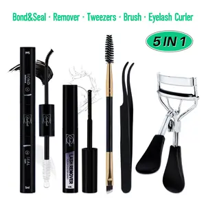 Five-in-one DIY False Eyelashes Tool Set, Set Came with Eyelash Curler, Tweezers, BOND&SEAL, Lash Remover And Lash Brush, Compact And portable, Perfect For Daily Life&Dates&Party&Travel