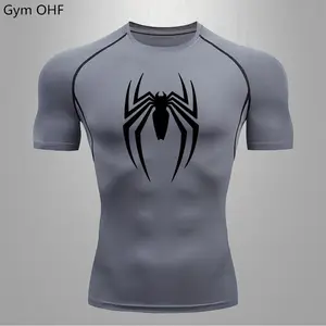 Spider Men Sports Rashgard Short Sleeves T Shirt Print Compression Running Workout Bodybuilding Quick-Dry T-Shirts