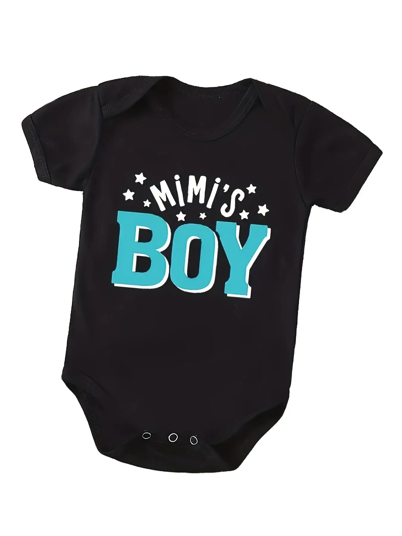 Unisex Soft Cotton Short-Sleeve Solid Color Bodysuit - "Mimi's Boy" Letter Print Infant Onesie, Family Slogan Newborn Outfit Baby Boy Clothes