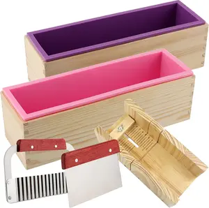 7 count 42oz Soap Molds with Stainless Steel Wavy Slicer and Straight Slicer, Soap Loaf Bar Rectangular  Soap Making Molds Kit with  Box DIY Tool Set for Soap Making Supplies