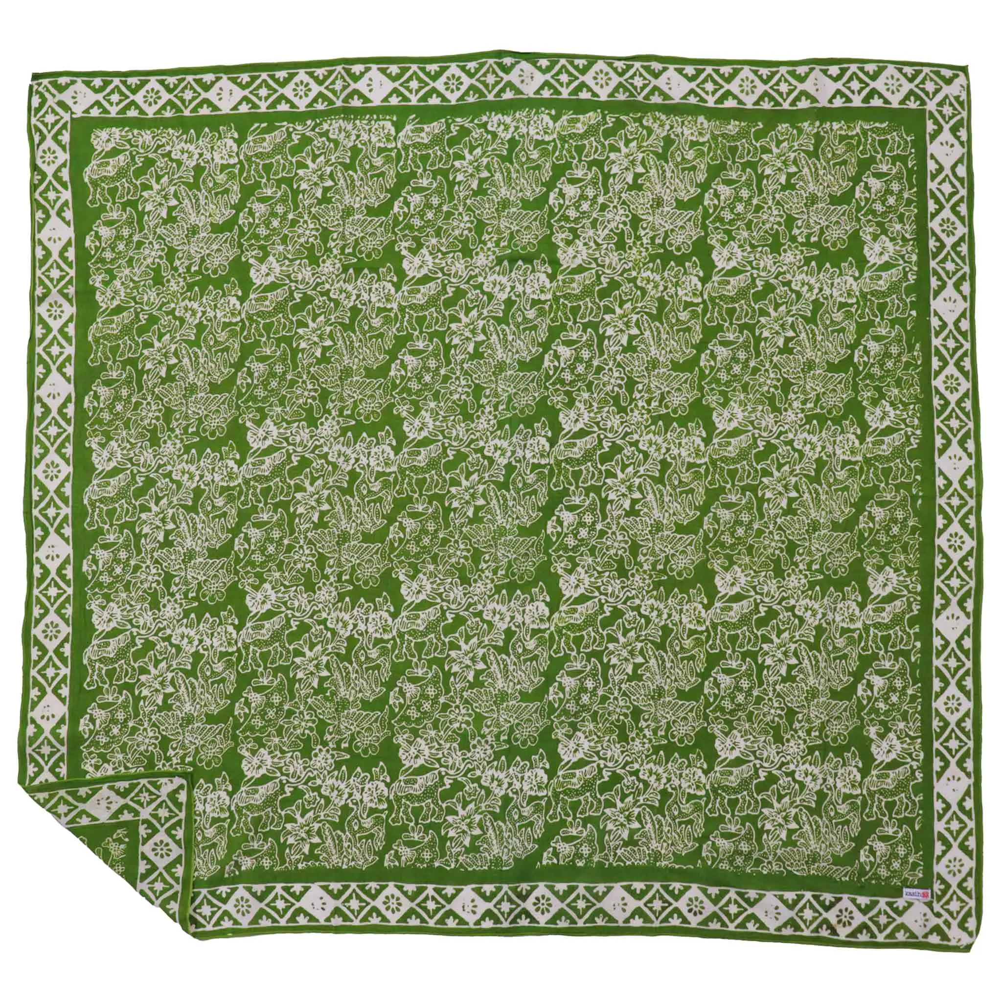 Large 39" Hand Dyed Batik Bandana, 100% Soft Cotton, Green Serenity