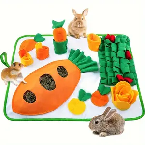 Interactive Snuffle Blanket, Snack Hunt Forage Mat for Rabbits, Slow Feeder Puzzle Toy with Hidden Treats for Bunnies and Small Pets