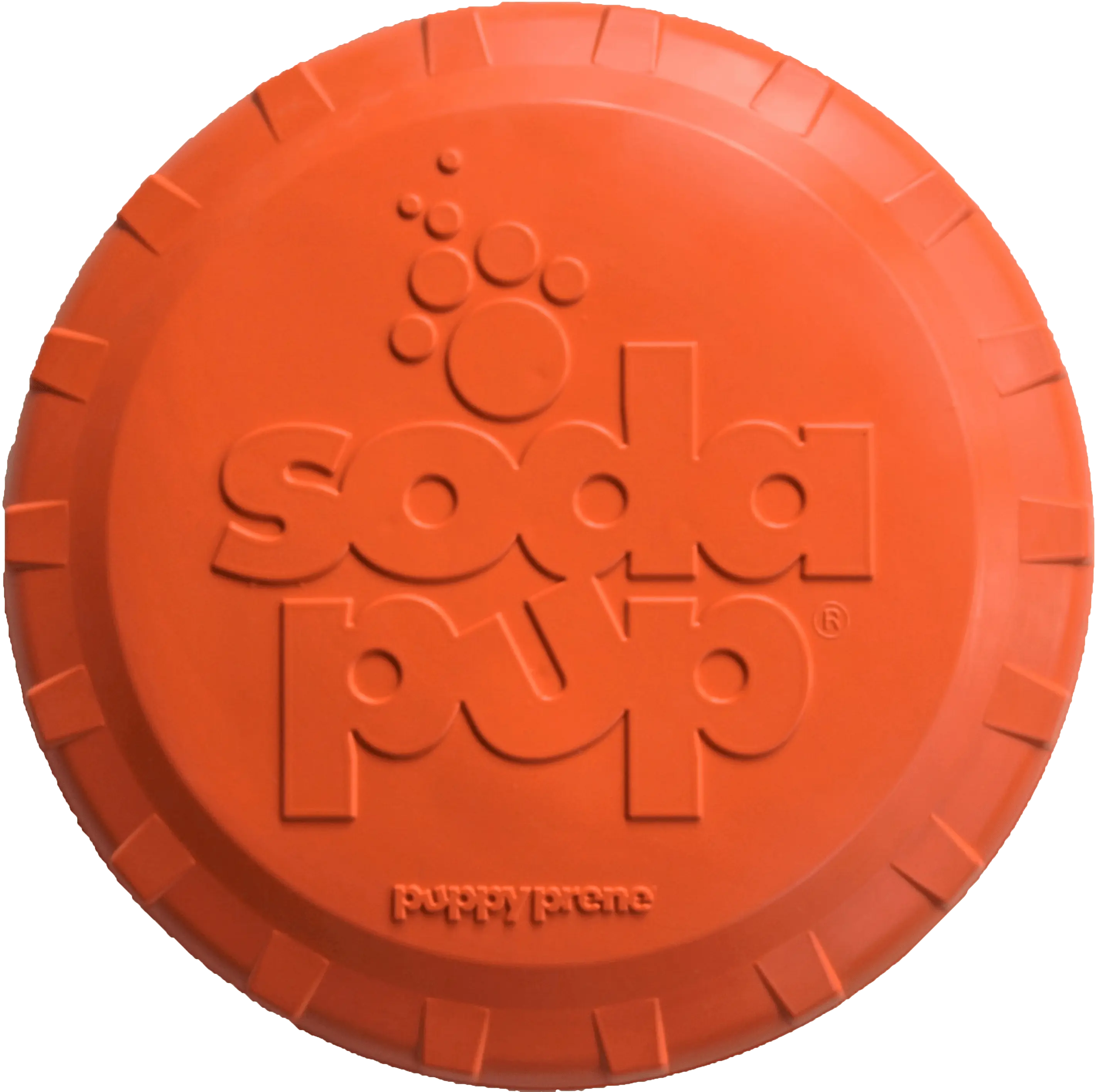 Sodapup Bottle Top Flyer Durable Rubber Retrieving Frisbee Orange FDA Compliant Dishwasher Safe USA Made