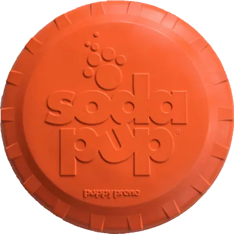 Sodapup Bottle Top Flyer Durable Rubber Retrieving Frisbee Orange FDA Compliant Dishwasher Safe USA Made