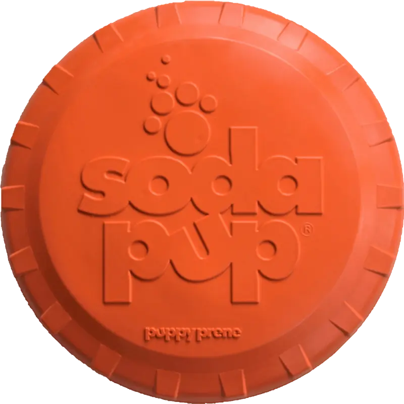 Sodapup Bottle Top Flyer Durable Rubber Retrieving Frisbee Orange FDA Compliant Dishwasher Safe USA Made