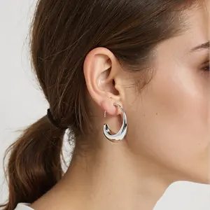 Lightweight Teardrop Hoop Earrings for Women 14k Gold/White Gold Plated Large Oval Pull Through Hoop Earrings Chunky Gold silver Statement Dangle Drop Earrings