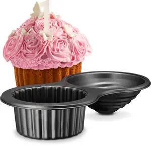 Gourmia Giant Cupcake Pan Double Sided Two Half Design with Swirl Top Mold - Premium Steel Cake Maker with Non-Stick Coating – Dishwasher Safe