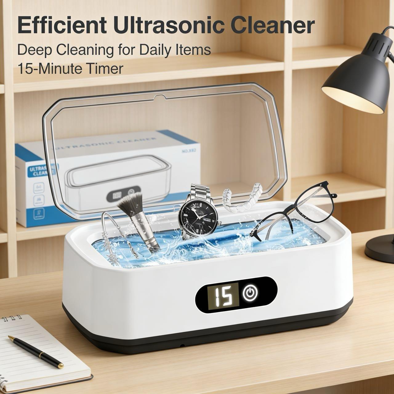 Ultrasonic Cleaner with 304 Stainless Steel Tank, 5 Timer Settings, Deep Cleaning Device for Jewelry, Glasses, Watches, Dentures, Retainers, Coins & Small Metal Parts