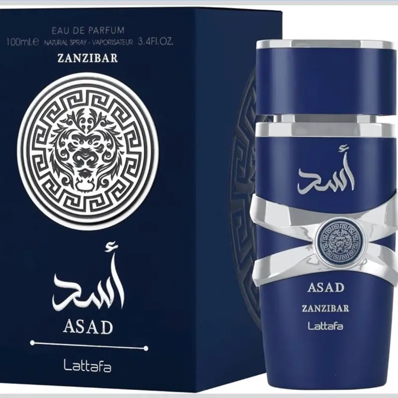 Lattafa Asad Zanzibar Eau de Parfum for Men - 3.4 oz (100 ml) Single Item, Fresh, Spicy, Vanilla-Coconut Long-Lasting Arabian Scent with Zanzibar Marine Notes
