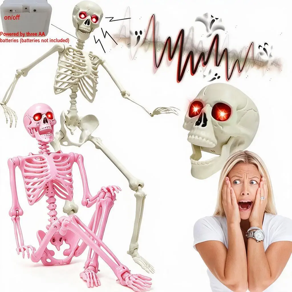 MICRENCY 2026 New 65in Light-Up Skeleton Halloween Decor - with Lights & Sounds, Realistic Movable Joints, ABS Details, Indoor/Outdoor Use, Gift Bag Included
