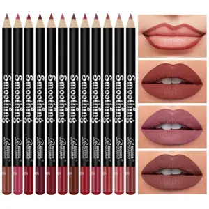 Long Lasting LipLiner 12pcs Set - Matte Lip Liner Pencils, Waterproof & Non-Stick Easily Blend, Smudge Proof Formula - Smooth Eyeliner - Smoothing