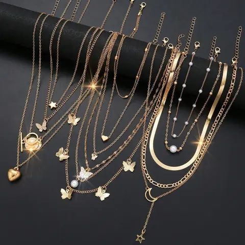 Mother's Day Gift 13pcs Minimalist Heart, Butterfly, Star, Moon & Disc Faux Pearl Gift Set For Women, Gift For Date, Vacation And Daily Wear, Jewelry Accessories, Dainty Layering, Necklace Stack, Fashionable Jewelry Set