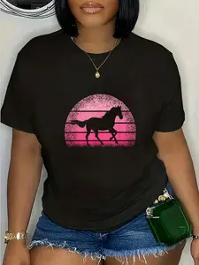 100% Cotton Horse Lover Horseback Riding Cowgirl Pink Western T-Shirt