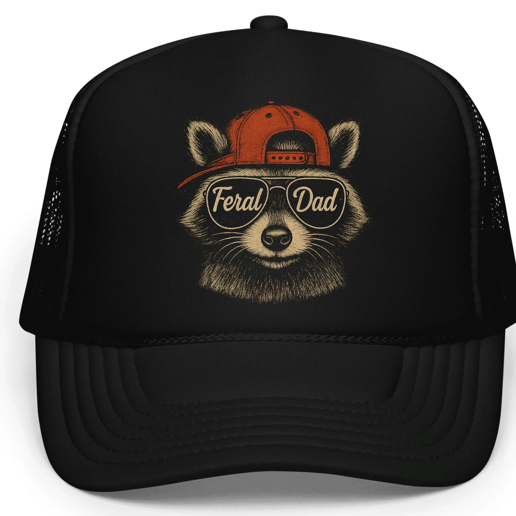 Feral Dad Raccoon Trucker Hat Funny Dad Hat Snapback Mesh Cap Gift for Fathers