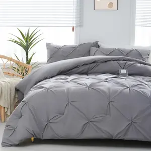 Queen Comforter - 3 Cute Pinch Pleat, Grey Pintuck Queen Size Comforter Sets for, Fluffy Comforters Queen Size with 1 Comforter  2 Pillowcases