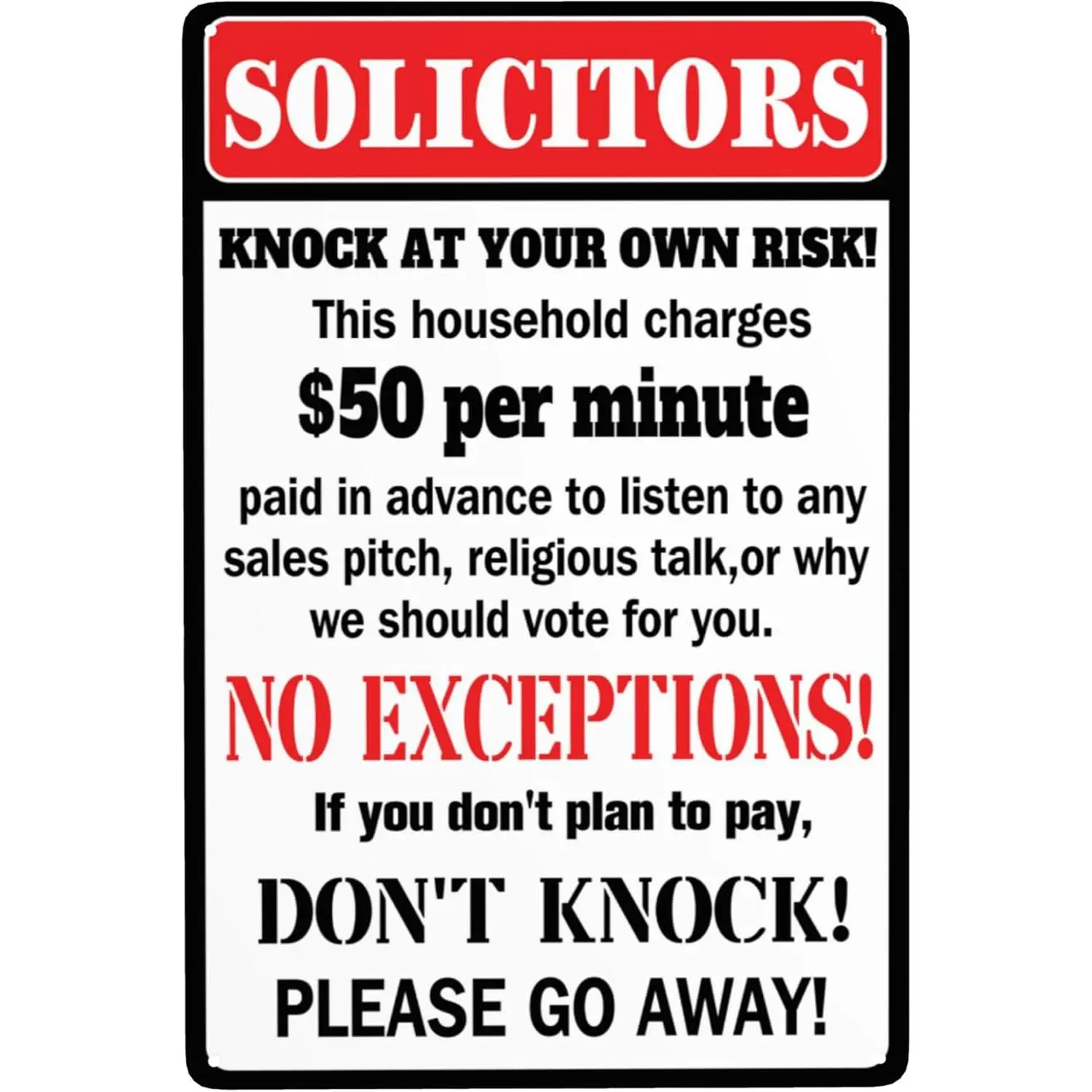 Funny No Soliciting Signs For House Door Yard Solicitors Knock At Your Own Risk Signs Don't Knock Sign 12x8 Inches Wall Art tour poster motivational quote city, Decor