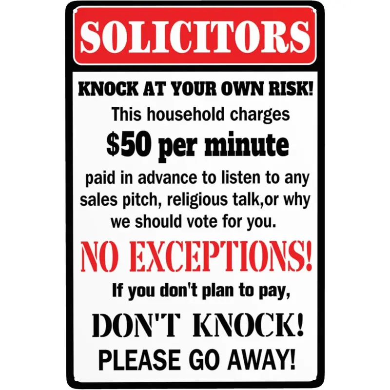 Funny No Soliciting Signs For House Door Yard Solicitors Knock At Your Own Risk Signs Don't Knock Sign 12x8 Inches Wall Art tour poster motivational quote city, Decor