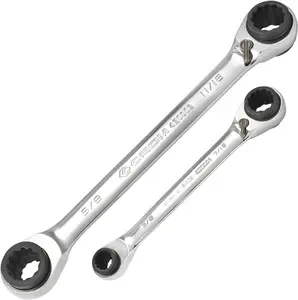 4-in-1 Reversible Ratcheting Wrench Set - 2 count, SAE, Double Box End Ratcheting Speed Wrench Set, 5/16, 3/8, 7/16, 1/2", 9/16, 5/8, 11/16, 3/4, CR-V Steel, Mirror Polished (SAE 2 count)
