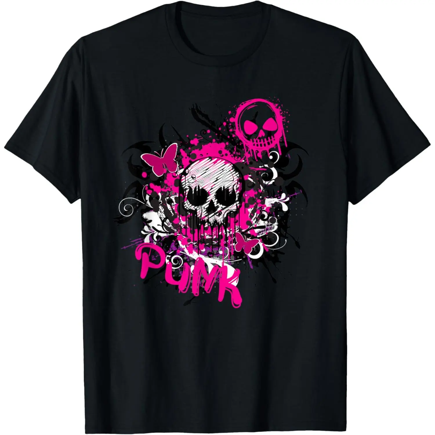 100%cotton Pink Skull y2k 2000s Emo Punk Rock Scene Kid Goth Graphic T-Shirt