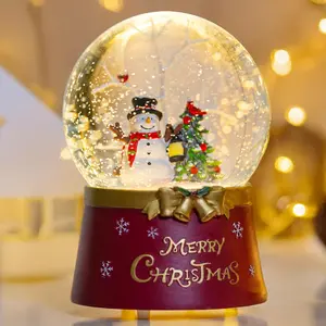 Christmas Snow Globe Lantern Water Glittering Snowman Crown with Music & Timer USB/Battery Operated Lighted Water Lantern for Christmas Festival Decoration Gifts