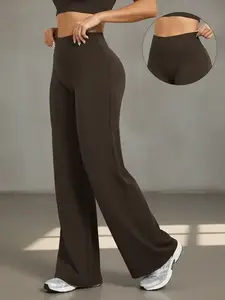 Women's High Waist Elastic Sport Pants, Loose Fit Casual Soft Straight Leg Yoga Gym Leisure Pants, Fall & Winter Daily Wear, Athleisure Style Bottoms