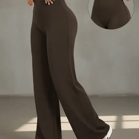 Women's High Waist Elastic Sport Pants, Loose Fit Casual Soft Straight Leg Yoga Gym Leisure Pants, Fall & Winter Daily Wear, Athleisure Style Sports Bottoms