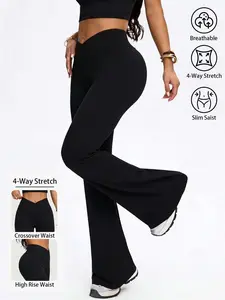 Women Crossover Waist Flared Yoga Pants, High Waist Tummy Control & Butt Lifting, 4-Way Stretch Breathable Fabric, Perfect for Yoga, Gym Workouts & Daily Outings, Breathable Activewear Bottoms