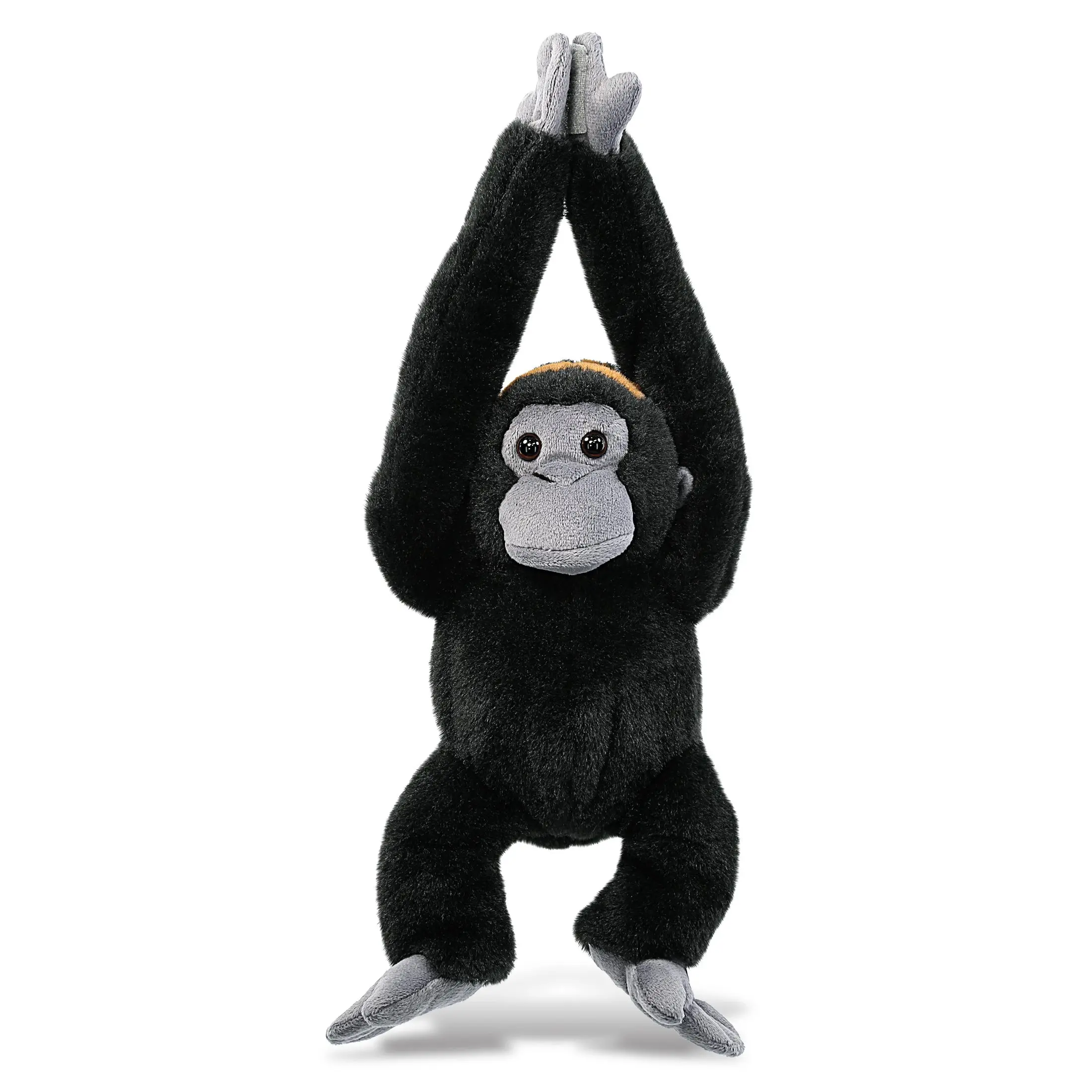 DOLLIBU Plush Monkey Stuffed Animal 13in Long Arms Hanging Wildlife Toy for Kids & Adults - Super Soft Black Fluffy Polyester, Realistic Jungle Decor & Cuddles, Machine-Sewn, Cool Designs