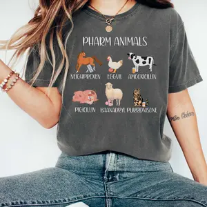 CuteDaisyDesignApparel Comfort Colors Pharmacy Funny Shirt Pharm Animals Unisex 100% Ring Spun Cotton T-Shirt for Pharm Tech & Pharmacist Gifts