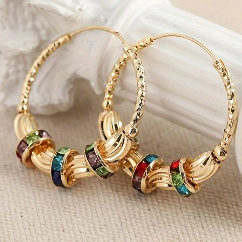 Multicolor Crystal Spacer Gold, Retro Boho Style Earring Hoops for Everyday, Vacation, Work, Dates & Festivals, Perfect Birthday & Valentine's Day Gift for Girlfriends & BFFs, Fashion Jewelry Earrings