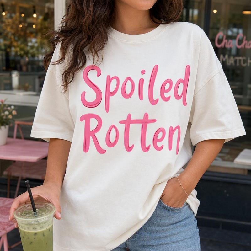 Spoiled Rotten Y2K Sassy Slogan Women's 100% Cotton Tee Retro Pink Graphic Plus Size Breathable Shirt