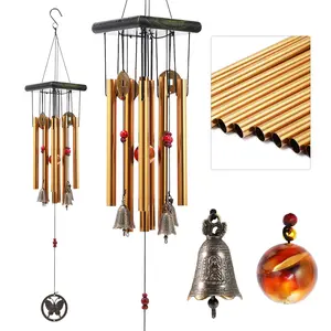 Traditional Chinese Wind Chime, 8-Tube 5-Bell Design, Durable Bronze Construction, Perfect for Yard & Garden Decor, 60cm Height