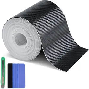 3D Carbon Fiber Vinyl Tape,  Window Door Trim Universal DIY Black Out Chrome Delete Vinyl Wrap, Automotive Anti-Scratch Detail Protection Roll Contain Free Tool Kit (3in x 30ft)