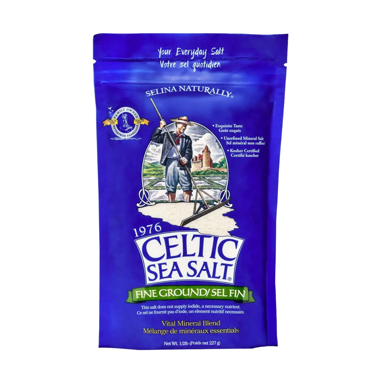 Celtic Sea Salt Fine Ground 1/2lb - Natural Mineral Sea Salt, Kosher