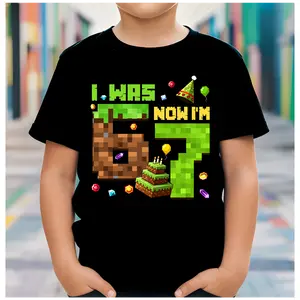 100% Cotton Boys Girls 7 Year Old Birthday I Was 6 Now I'm 7 Six Seven Meme T-Shirt, Youth Pixel Meme Gamer Graphic Tee for Birthday Gift