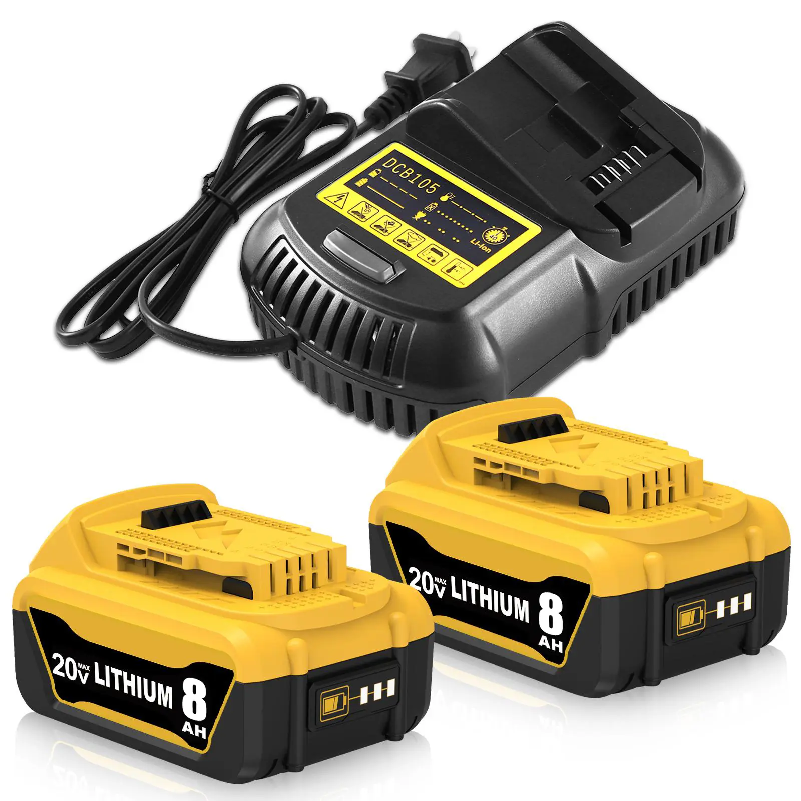 2-Pack Upgraded Extended Capacity 8000mAh Replacement Batteries for Dewalt 20volt MAX, Compatible with DCB206 Series, DCG412 Cordless Power Tools & Lithium Battery Charger