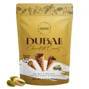 Dubai Style Chocolate Cones – Mini Waffle Cones Filled with Pistachio Cream, Milk Chocolate & Crunchy Kadaifi | Gourmet Middle Eastern Candy, 4.24oz Bag