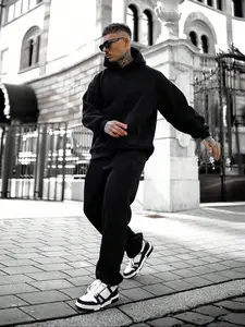 Men's Solid Color Drop Shoulder Sweatshirt & Drawstring Waist Sweatpants Two-piece Set, Casual Lounge Set, Casual Fashion Cozy Breathable Two Piece Outfits for Daily Outdoor Wear, Men Clothes for Fall & Winter