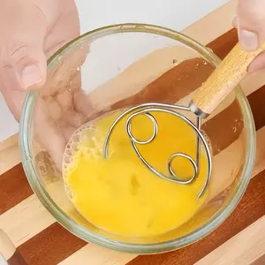 Danish Dough Whisk Stainless Steel with Dough Hook, Dutch Style Bread Mixer Tool for Sourdough Baking, Kitchen Essential