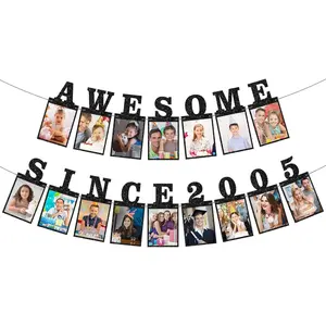 Pre-Strung Black Glitter Photo Banner, 2005 Themed Photo Banner for Her - 21st Birthday Decorations &Party Supplies ,21st Birthday Party Backdrop
