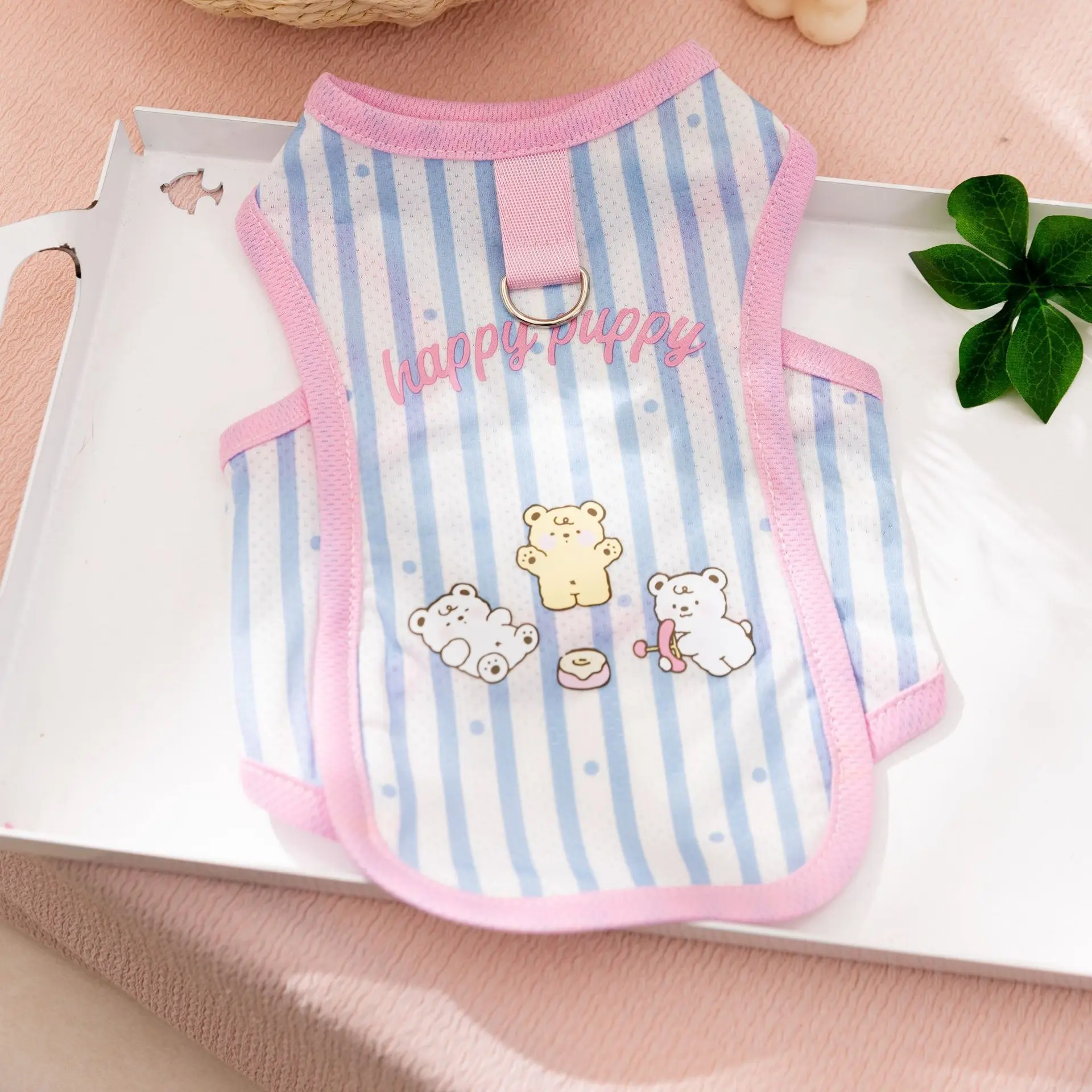 Pet Clothes Dog Cat Vest Summer Stripes Causal Comfortable Breathable With Leash Ring D00093