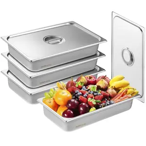 VEVOR 4 Pack Stainless Steel Hotel Pans, Full Size 4 Inch Deep 0.8mm Thick Anti Jam Commercial Food Pans with lid, for Steam Tables, Restaurants, Catering Industrial Use.VEVOR Super Brand Day
