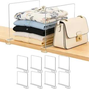 Acrylic Shelf Dividers for Closet Organization Clear Handbag Purse Organizer for Closet Shelf Separators for Sweater Sweatshirt Clothes Towel in Bedroom Kitchen 8Pack